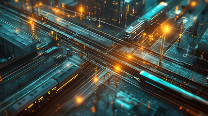 Leinwandbilder - Railroad and technology concept, Traffic network