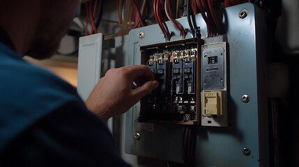 Poster - Turning on circuit breaker on control panel after it tripped due to overload
