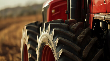 Poster - Tractor for farm work, modern agricultural transport working in the field, modern tractor close, up
