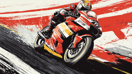 Aufkleber - Vector drawing, Drawing of a racing motorcycle on a circuit race, for your design
