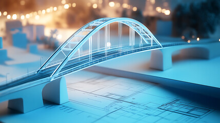 Aufkleber - vision of architecture of a 3d model bridge project with blueprint