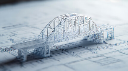 Aufkleber - vision of architecture of a 3d model bridge project with blueprint