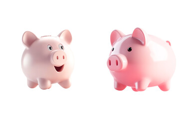 Pink Piggy Banks Savings Investment Finance Moneybox Cash Currency Deposit isometric view 3d render illustration isolated on white background