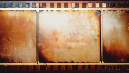 Wall Mural - Close-Up of Vintage 35mm Film Strip with Blank Frames in Warm Sepia Tones, Featuring Textured Grain and Aging Marks. Ideal for Concepts of Nostalgia, Cinematic History, Analog Photography Backgrounds