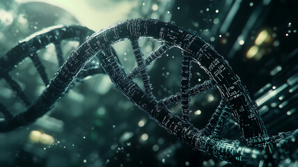 Aufkleber - 3D illustration of a DNA helix representing advanced technology in genetic engineering, set against a futuristic background