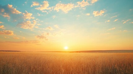 Wall Mural - Golden Sunset Over a Field of Wheat