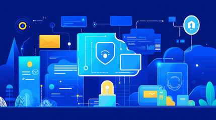Poster - A background for an infographic, Digital, cybersecurity, modern and geek, vibes, Dominant color must be blue