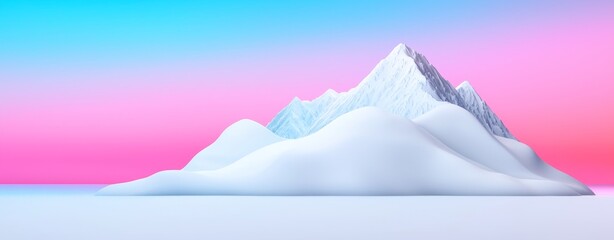 Wall Mural - 4K photo of a glowing snowy mountain range at sunset