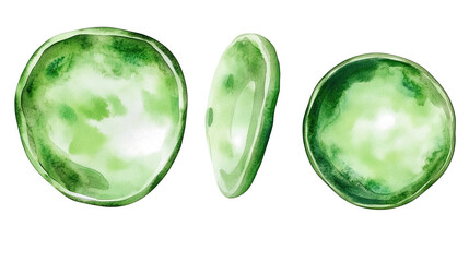 Poster - Green Watercolor Circles in a Collection on a Transparent Background Generative AI