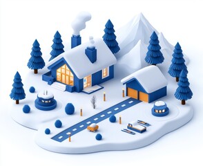 Wall Mural - Snow-covered mountains at night and a blurry headlight on a winding road at night.