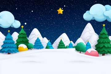 Wall Mural - the trees of a forest stand alone against a night backdrop, with a star gleaming in the mid-sky betw