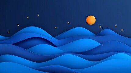 Wall Mural - Background of blue with golden stars and glitter