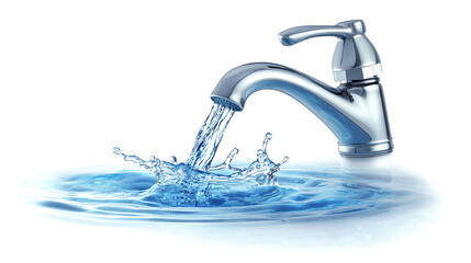 Poster - A realistic depiction of water flowing from a faucet, captured in a vector illustration, The water tap icon is isolated on a white background
