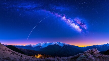 Wall Mural - an image of a snowy rocky mountain with a starry night and the text 