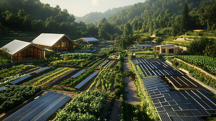 Poster - agrivoltaics, a sustainable farming innovation, integrates solar panels with crops, allowing for sim