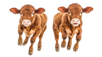 Poster - Happy Cows Joyfully Jumping on a Clear Background in Playful Delight Generative AI