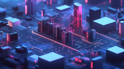 Poster - An illustration of business process automation concept, showcasing graphs for distribution analysis and consumption monitoring in a high, tech digital environment