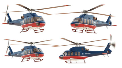 Poster - set of four helicopters with varied angles on transparent background generative ai