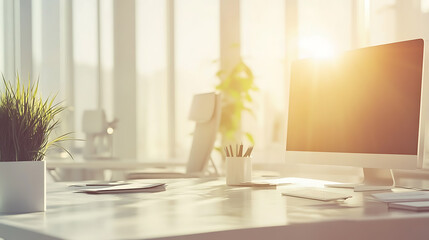 Poster - Bright and pristine office environment Providing an abstract and inviting background Ideal for creating a clean and productive workspace