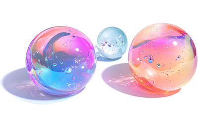 Poster - abstract holographic liquid bubbles glossy 3d shapes isolated on white background digital art