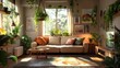 © Ferman Bagus Istuhri - A cozy, plant-filled living room with a comfortable sofa and warm lighting.