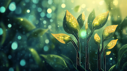 Aufkleber - Conceptual illustration of tech plant growth Representing the fusion of nature and technology in promoting sustainable innovation