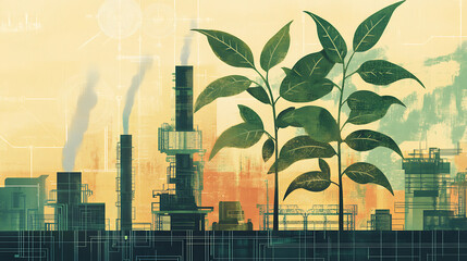Poster - Conceptual illustration of tech plant growth Representing the fusion of nature and technology in promoting sustainable innovation