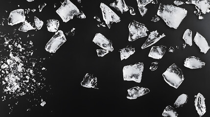Aufkleber - Crushed ice scattered across a dark background, depicting the motion of ice pieces dispersing