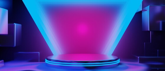 Wall Mural - 3d illustration rendering of y2k 2000s gamer technology futuristic cyberpunk sci-fi display podium, 