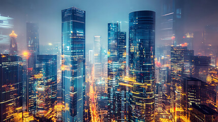 Poster - An abstract representation of digital transformation in the corporate world, showcasing the integration of advanced technology to revolutionize business processes and drive change