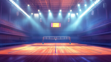 Leinwandbilder - An illustration of a volleyball court arena field with bright stadium lights designed to enhance the visibility and ambiance of night matches