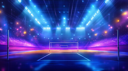 Aufkleber - An illustration of a volleyball court arena field with bright stadium lights designed to enhance the visibility and ambiance of night matches