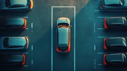 Poster - a smart car parking assist system is visualized from a top view, featuring autonomous technology for