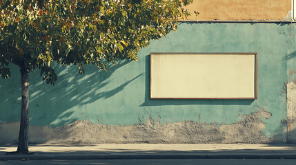 Aufkleber - A street wall serves as the background for a blank billboard, ready for advertising mockups