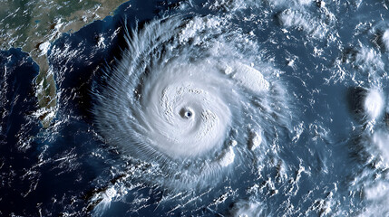 Aufkleber - A super typhoon over the ocean is depicted as a severe tropical storm, emphasizing the intense dynamics of weather events