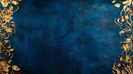 Poster - Blue background with golden decoration on the left and right sides, dark blue color