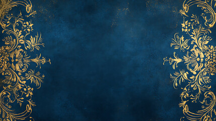 Aufkleber - Blue background with golden decoration on the left and right sides, dark blue color