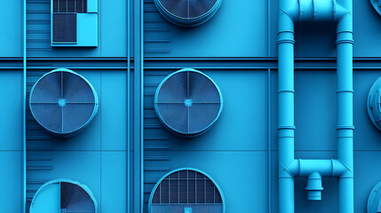 Poster - Building air conditioning, The history of the ventilation pipes, constructing engineering networks, background in industry
