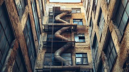 Aufkleber - Building air conditioning, The history of the ventilation pipes, constructing engineering networks, background in industry