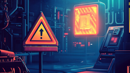 Aufkleber - caution warning sign indicates digital technology system error danger website maintenance notice symbol illustration