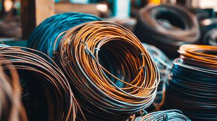 Poster - coils of steel or iron wire piled in the metalworking sector, annealing wire drawing