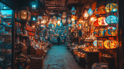Aufkleber - colorful moroccan lanterns illuminating a traditional souk in marrakech travel photography