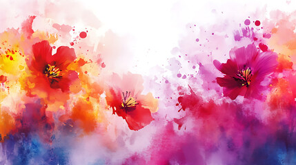 Leinwandbilder - HELLO MAY, spring colorful watercolor floral background vector illustration with white space in the middle, beautiful flowers and splashes of color