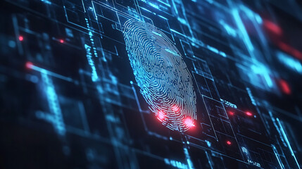 Poster - digital online account verification process with fingerprint and photo id scanning concept illustration