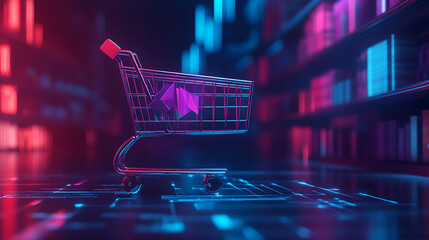 Leinwandbilder - digital online shopping growth concept with increasing sales graph and shopping cart icon