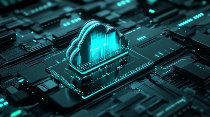 Aufkleber - Isometric cloud storage for downloading, representing a digital service or application facilitating data transmission, It embodies network computing technologies, showcasing a futuristic server