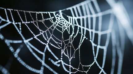 Poster - Black background with white spider webs, hanging from the left and right sides of the screen The webs are thin and long