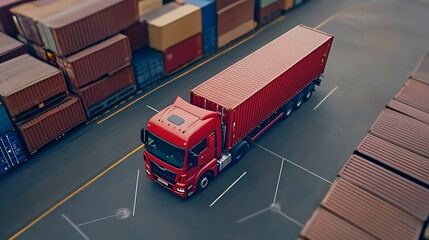 Aufkleber - gps tracking of moving truck with container on map top view logistics concept