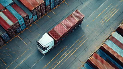 Poster - gps tracking of moving truck with container on map top view logistics concept