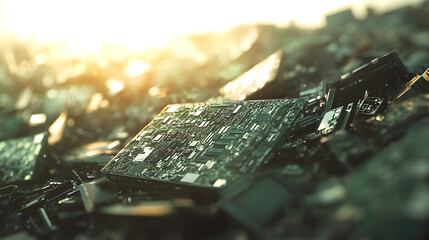 Aufkleber - heap of discarded laptop parts ewaste recycling and electronic waste management concept blurred image